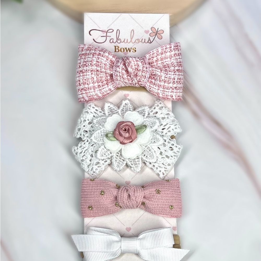 Pink and White Hair Clip Set